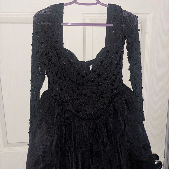 Olympia Plunge Neck Tulle Mini Dress in Black - Picture 10 of 12